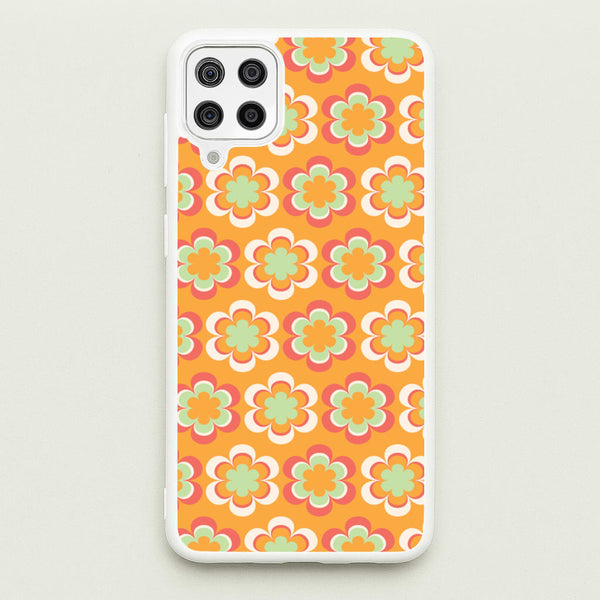 Orange Retro Flowers Pattern  - Abstract Patterns Phone Case for Galaxy A12