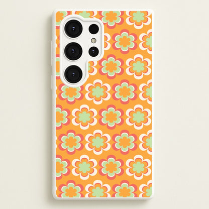 Orange Retro Flowers Pattern  - Abstract Patterns Phone Case for Galaxy S25 Ultra