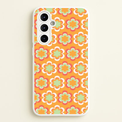 Orange Retro Flowers Pattern  - Abstract Patterns Phone Case for Galaxy A54