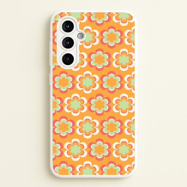 Orange Retro Flowers Pattern  - Abstract Patterns Phone Case for Galaxy A54