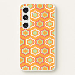 Orange Retro Flowers Pattern  - Abstract Patterns Phone Case for Galaxy S24