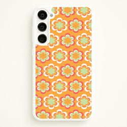 Orange Retro Flowers Pattern  - Abstract Patterns Phone Case for Galaxy S23 Plus