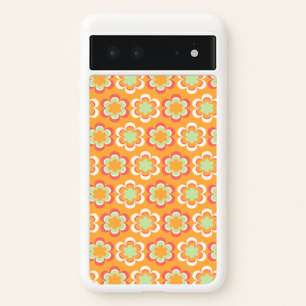 Orange Retro Flowers Pattern  - Abstract Patterns Phone Case for Google Pixel 6