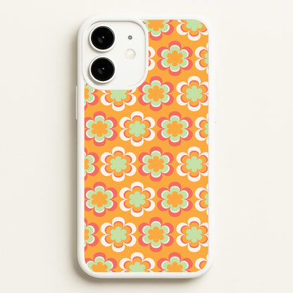 Orange Retro Flowers Pattern  - Abstract Patterns Phone Case for iPhone 11