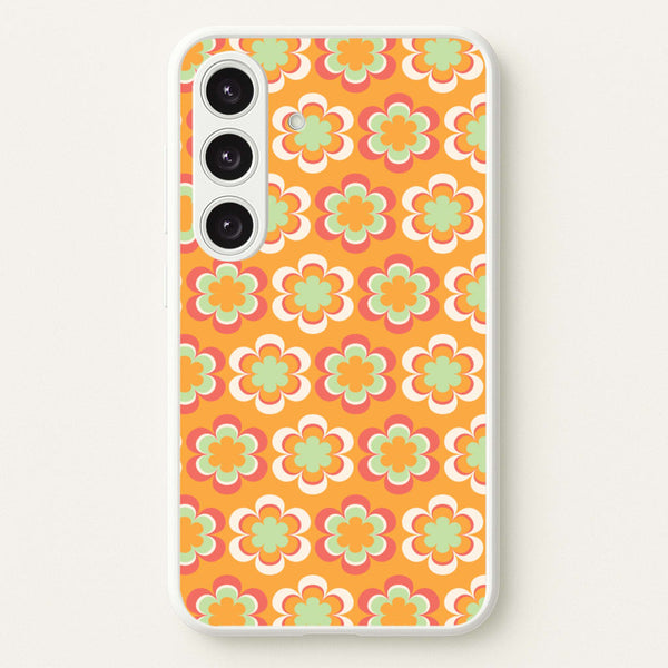 Orange Retro Flowers Pattern  - Abstract Patterns Phone Case for Galaxy S24 Plus