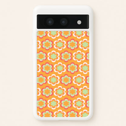 Orange Retro Flowers Pattern  - Abstract Patterns Phone Case for Google Pixel 8a