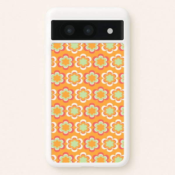 Orange Retro Flowers Pattern  - Abstract Patterns Phone Case for Google Pixel 8a