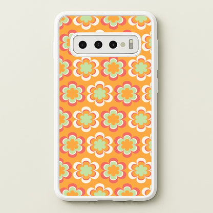 Orange Retro Flowers Pattern  - Abstract Patterns Phone Case for Galaxy S10