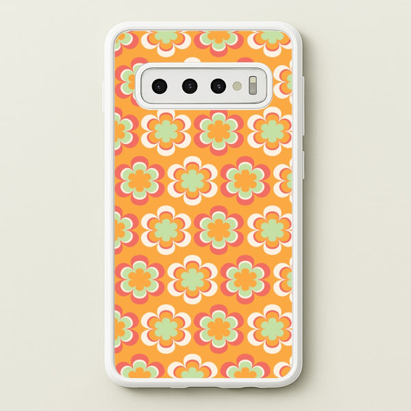 Orange Retro Flowers Pattern  - Abstract Patterns Phone Case for Galaxy S10