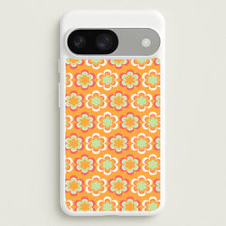 Orange Retro Flowers Pattern  - Abstract Patterns Phone Case for Google Pixel 9 / 9 Pro