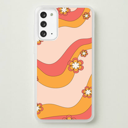 Waves And Flowers Orange Retro Pattern  - Abstract Patterns Phone Case for Galaxy Note 20