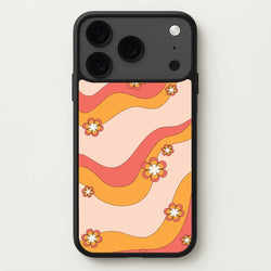 Waves And Flowers Orange Retro Pattern Phone Case for iPhone 17 Pro