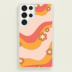 Waves And Flowers Orange Retro Pattern  - Abstract Patterns Phone Case for Galaxy S22 Ultra