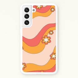 Waves And Flowers Orange Retro Pattern  - Abstract Patterns Phone Case for Galaxy S22 Plus