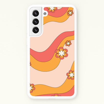 Waves And Flowers Orange Retro Pattern  - Abstract Patterns Phone Case for Galaxy S22 Plus