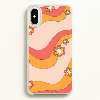 Waves And Flowers Orange Retro Pattern  - Abstract Patterns Phone Case for iPhone XS Max