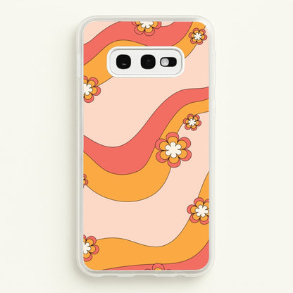 Waves And Flowers Orange Retro Pattern  - Abstract Patterns Phone Case for Galaxy S10e