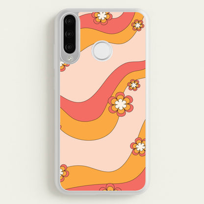 Waves And Flowers Orange Retro Pattern  - Abstract Patterns Phone Case for Huawei P30 Lite