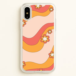 Waves And Flowers Orange Retro Pattern  - Abstract Patterns Phone Case for iPhone X / XS