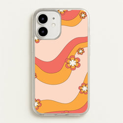 Waves And Flowers Orange Retro Pattern  - Abstract Patterns Phone Case for iPhone 12 Mini