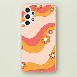 Waves And Flowers Orange Retro Pattern  - Abstract Patterns Phone Case for Galaxy A13
