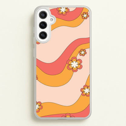 Waves And Flowers Orange Retro Pattern  - Abstract Patterns Phone Case for Galaxy A34