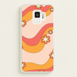 Waves And Flowers Orange Retro Pattern  - Abstract Patterns Phone Case for Galaxy S9
