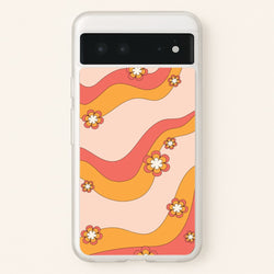 Waves And Flowers Orange Retro Pattern  - Abstract Patterns Phone Case for Google Pixel 6