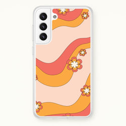 Waves And Flowers Orange Retro Pattern  - Abstract Patterns Phone Case for Galaxy S22