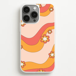 Waves And Flowers Orange Retro Pattern  - Abstract Patterns Phone Case for iPhone 13 Pro Max