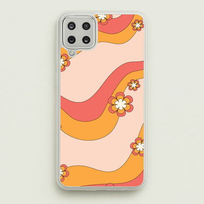 Waves And Flowers Orange Retro Pattern  - Abstract Patterns Phone Case for Galaxy A12