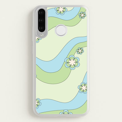 Waves And Flowers Green Retro Pattern  - Abstract Patterns Phone Case for Huawei P30 Lite