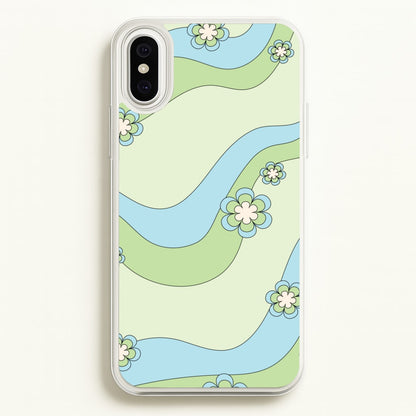 Waves And Flowers Green Retro Pattern  - Abstract Patterns Phone Case for iPhone XS Max