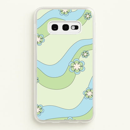 Waves And Flowers Green Retro Pattern  - Abstract Patterns Phone Case for Galaxy S10e