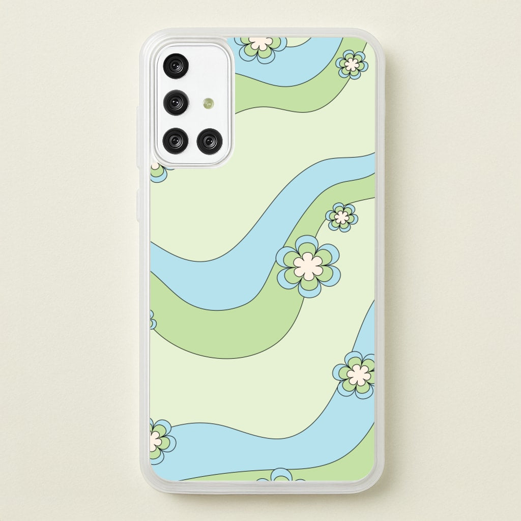 Waves And Flowers Green Retro Pattern  - Abstract Patterns Phone Case for Galaxy A71