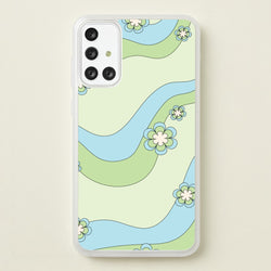 Waves And Flowers Green Retro Pattern  - Abstract Patterns Phone Case for Galaxy A71