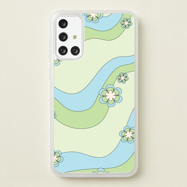 Waves And Flowers Green Retro Pattern  - Abstract Patterns Phone Case for Galaxy A71