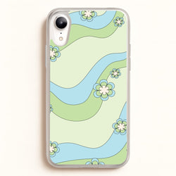 Waves And Flowers Green Retro Pattern  - Abstract Patterns Phone Case for iPhone XR