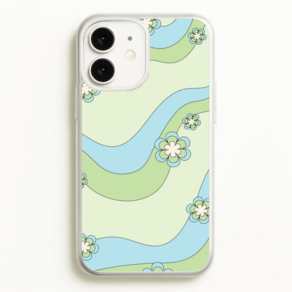 Waves And Flowers Green Retro Pattern  - Abstract Patterns Phone Case for iPhone 11