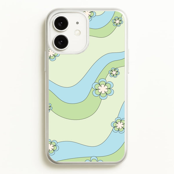 Waves And Flowers Green Retro Pattern  - Abstract Patterns Phone Case for iPhone 11