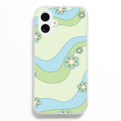 Waves And Flowers Green Retro Pattern  - Abstract Patterns Phone Case for iPhone 16 Plus