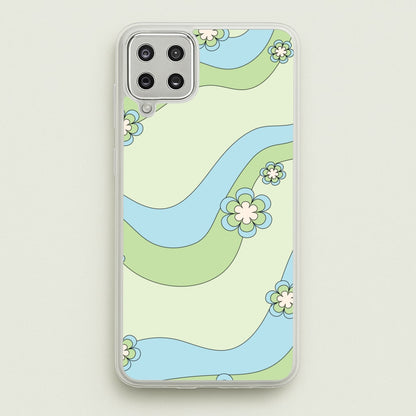 Waves And Flowers Green Retro Pattern  - Abstract Patterns Phone Case for Galaxy A12