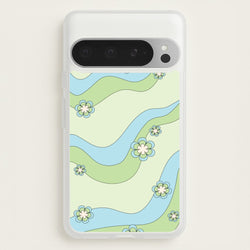 Waves And Flowers Green Retro Pattern  - Abstract Patterns Phone Case for Google Pixel 9 Pro XL