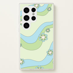 Waves And Flowers Green Retro Pattern  - Abstract Patterns Phone Case for Galaxy S24 Ultra