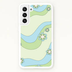 Waves And Flowers Green Retro Pattern  - Abstract Patterns Phone Case for Galaxy S22 Plus
