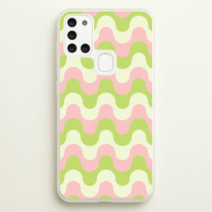 Green And Pink Retro Waves Pattern  - Abstract Patterns Phone Case for Galaxy A21s