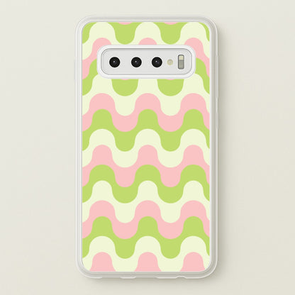 Green And Pink Retro Waves Pattern  - Abstract Patterns Phone Case for Galaxy S10 Plus