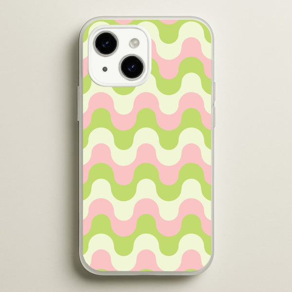Green And Pink Retro Waves Pattern  - Abstract Patterns Phone Case for iPhone 15
