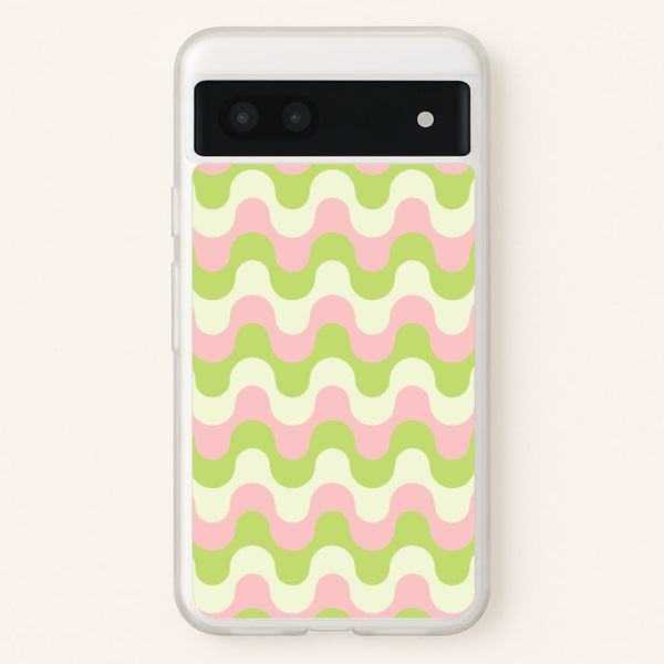 Green And Pink Retro Waves Pattern  - Abstract Patterns Phone Case for Google Pixel 7a