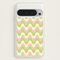 Green And Pink Retro Waves Pattern  - Abstract Patterns Phone Case for Google Pixel 9 Pro XL